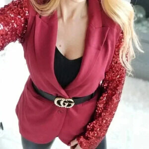 Burgundy Sequin Sleeved Blazer